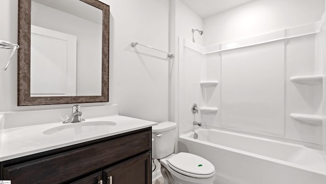 full bathroom featuring shower / bathing tub combination, vanity, and toilet