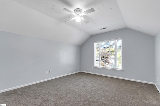 bonus room featuring carpet, ceiling fan, and vaulted ceiling