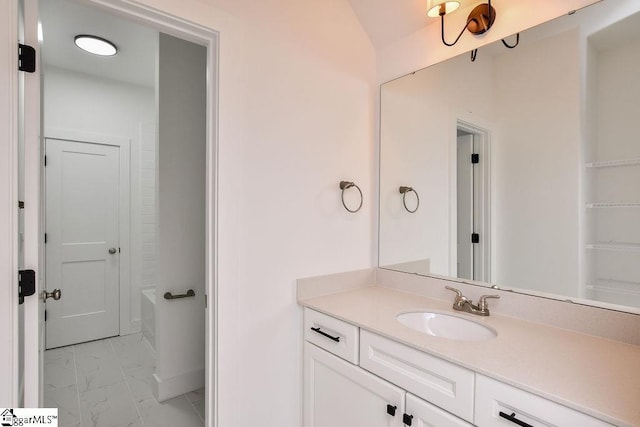 120 Club Cart Rd, Travelers Rest, SC 29690 - full bath with marble finish flooring, vanity, a bathtub, and baseboards