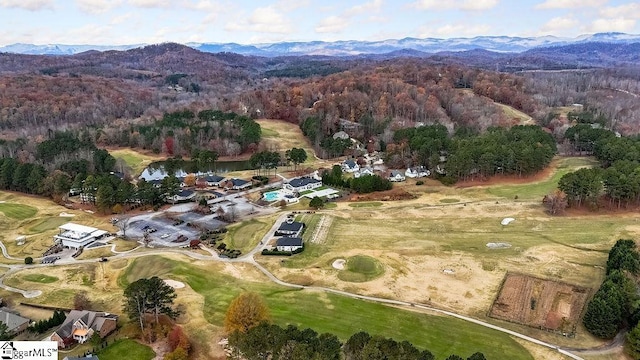 bird's eye view featuring a water and mountain view