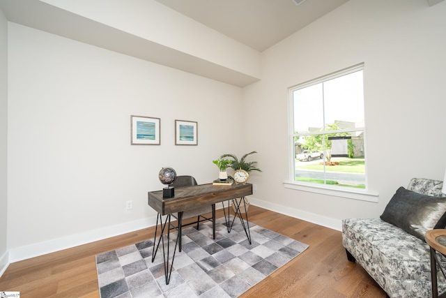 home office featuring hardwood / wood-style flooring