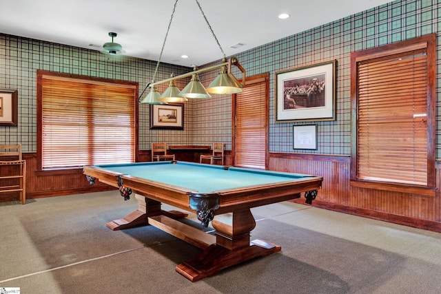 recreation room featuring pool table and carpet floors