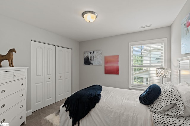 bedroom featuring carpet and a closet