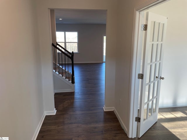 corridor featuring dark hardwood / wood-style flooring