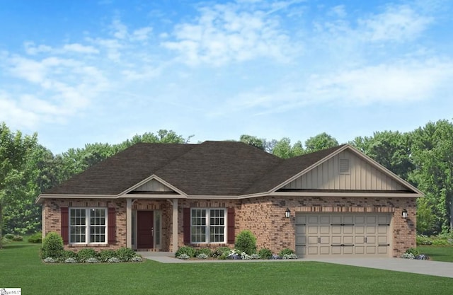 view of front of property featuring a garage and a front lawn