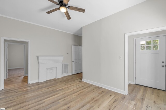 interior space with light hardwood / wood-style flooring and ceiling fan