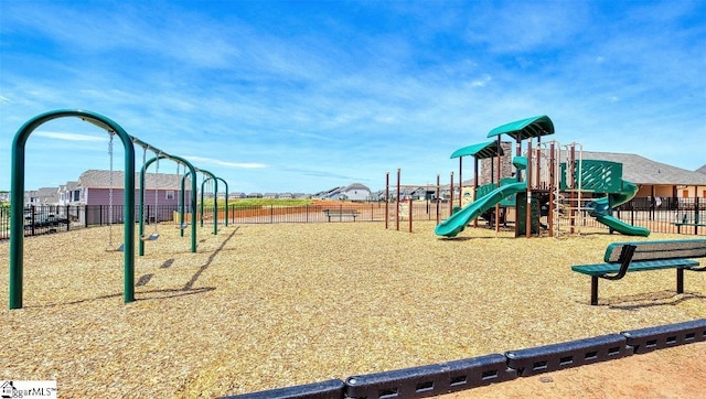 community jungle gym with fence