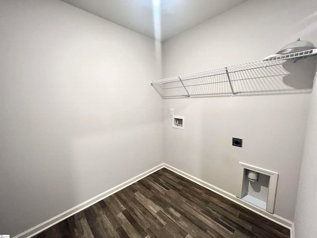 clothes washing area featuring wood-type flooring, electric dryer hookup, and washer hookup