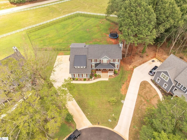 aerial view featuring a rural view