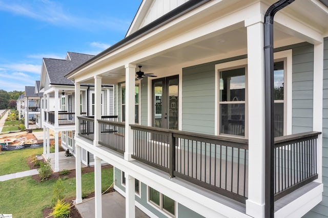 wooden terrace with ceiling fan