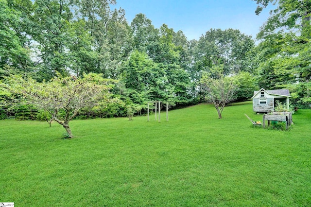 view of yard with an outdoor structure