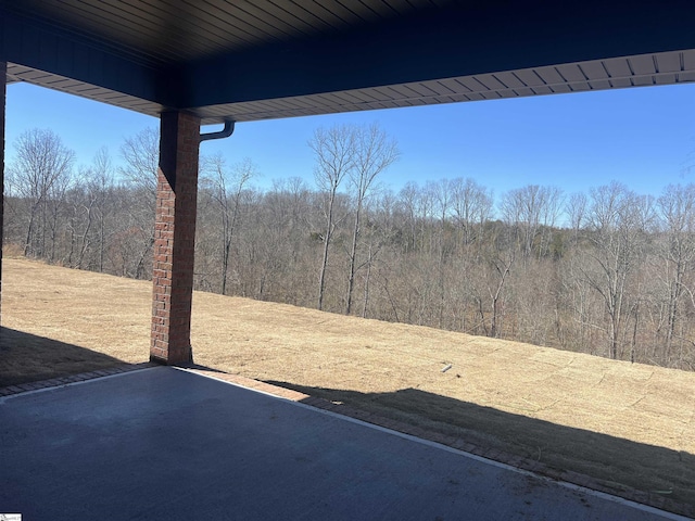 view of yard featuring a patio area and a view of trees