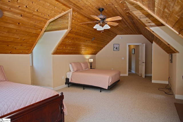 302 Meadowlark Ln, Seneca, SC 29672 - carpeted bedroom featuring baseboards, vaulted ceiling, wooden ceiling, and a ceiling fan
