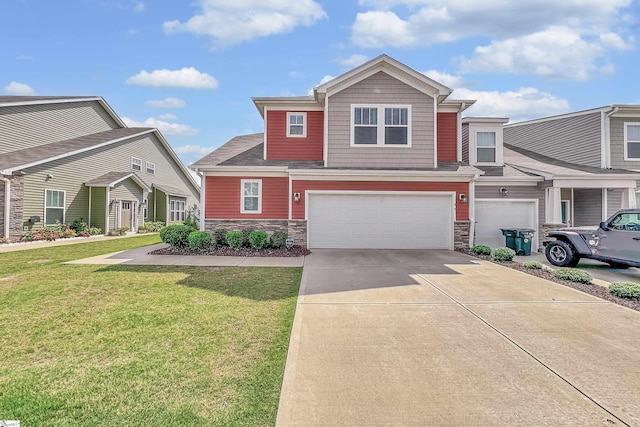 view of front facade with a garage and a front lawn