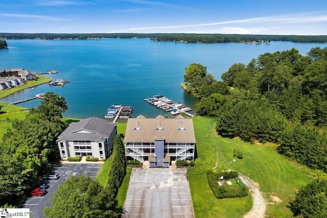 drone / aerial view featuring a water view