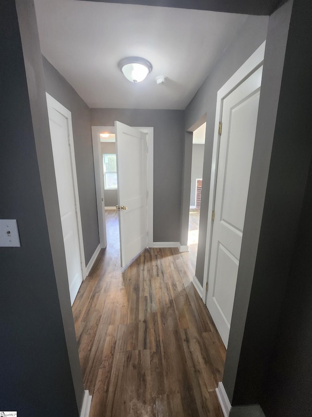 hall featuring baseboards and wood finished floors