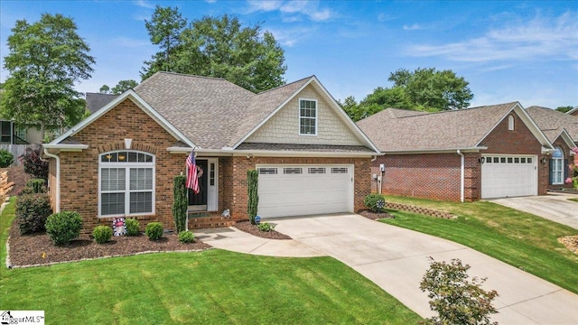 view of front facade featuring a garage and a front lawn