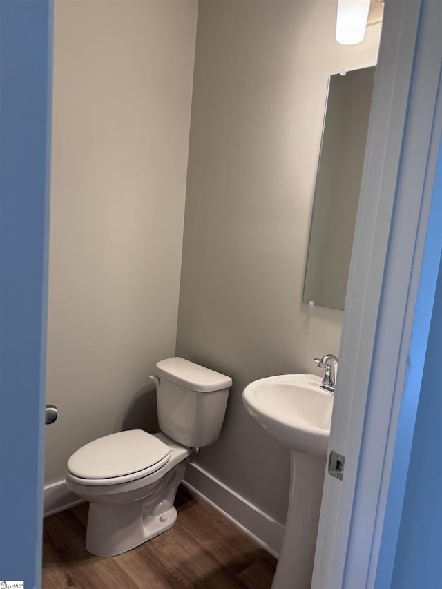 bathroom with wood-type flooring and toilet