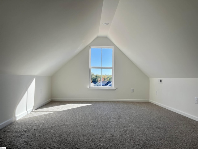 additional living space featuring carpet flooring and lofted ceiling