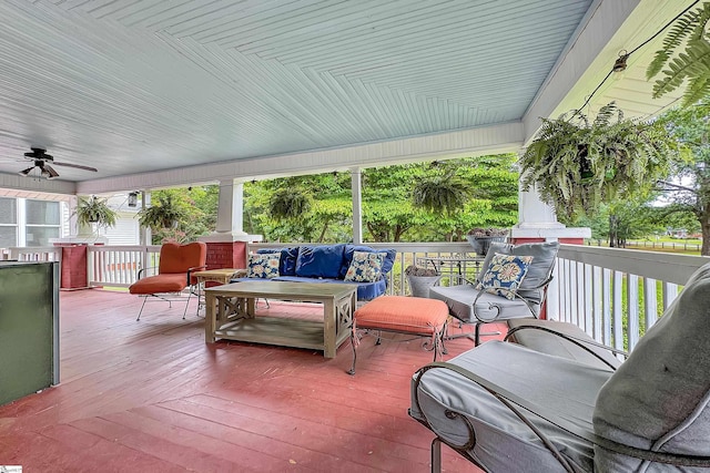 wooden terrace with ceiling fan