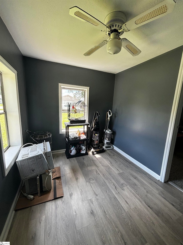 interior space featuring ceiling fan and wood-type flooring