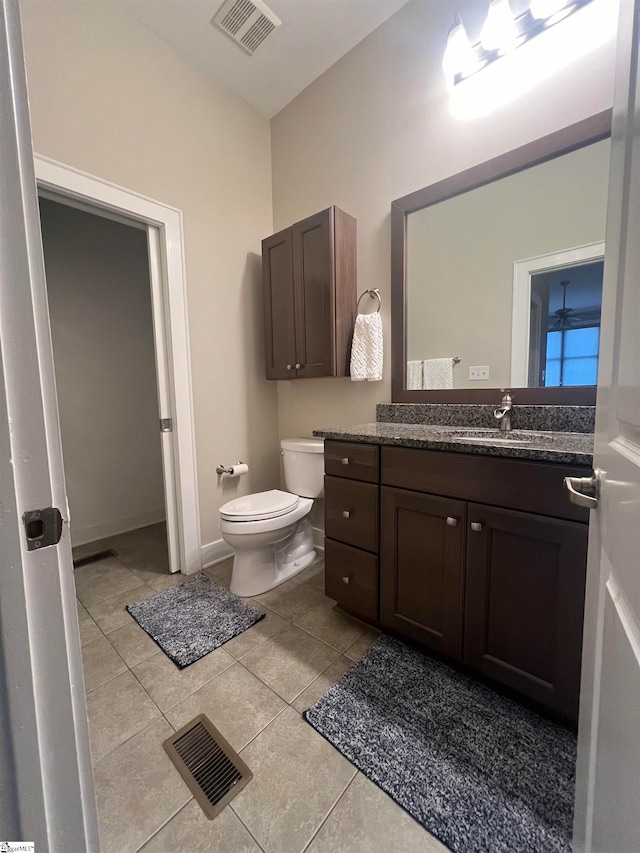 bathroom with vanity, toilet, and tile patterned flooring