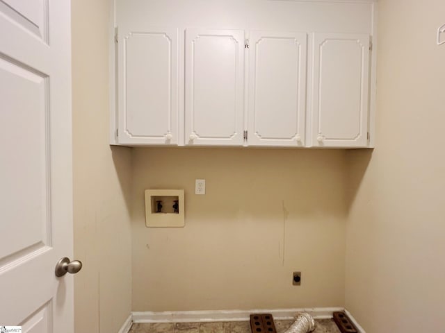 laundry area with baseboards, cabinet space, hookup for an electric dryer, and hookup for a washing machine