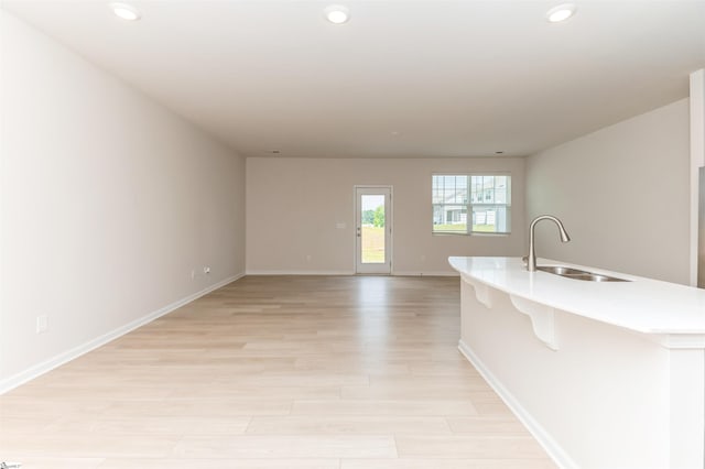 empty room with sink and light hardwood / wood-style floors