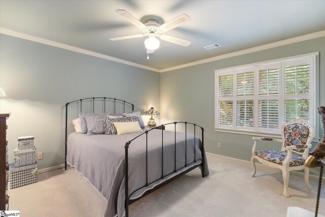 carpeted bedroom with ceiling fan and lofted ceiling