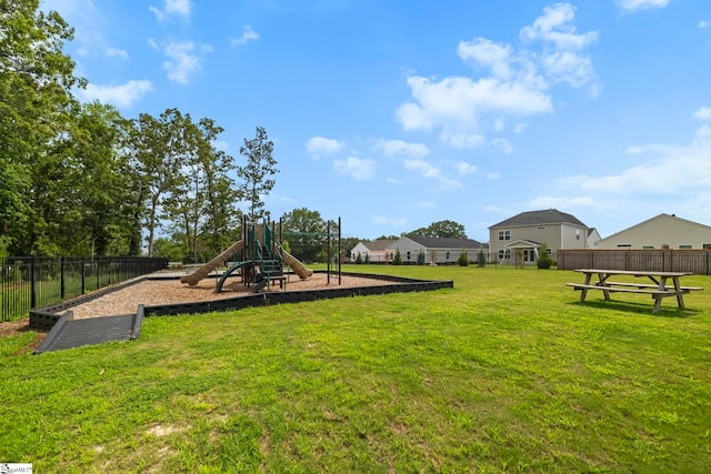 view of yard with a playground