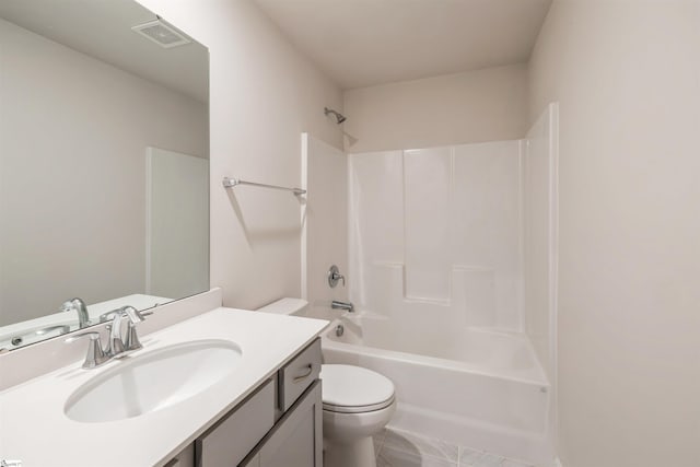 full bathroom featuring tile patterned floors, toilet, shower / tub combination, and vanity