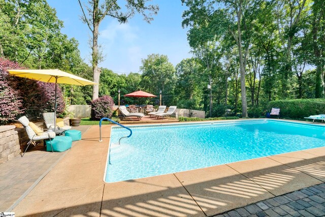 view of pool featuring a patio