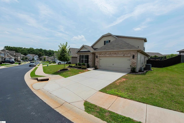 view of front of house with a front lawn and central AC