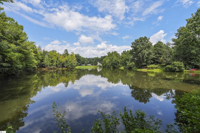 water view featuring a wooded view