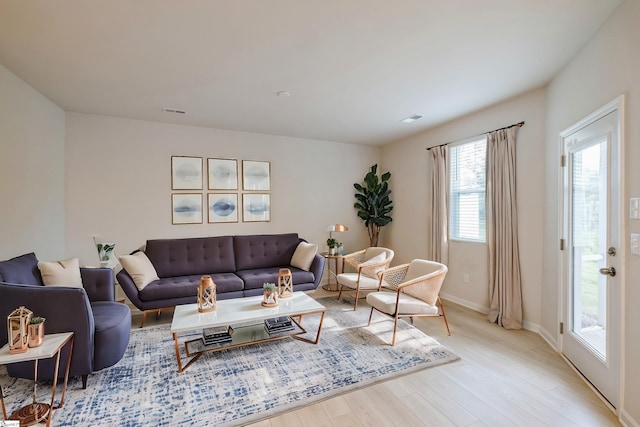 living room with light wood-type flooring