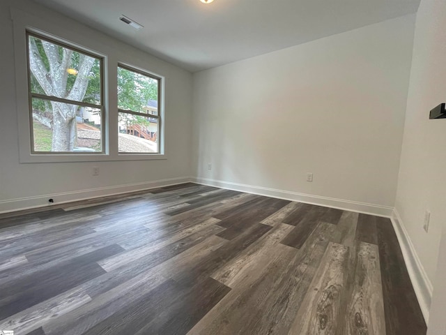 spare room featuring a healthy amount of sunlight and dark hardwood / wood-style floors