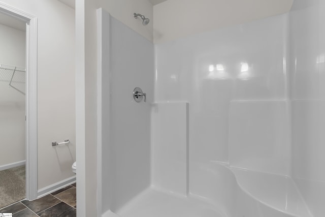 bathroom with toilet and a shower