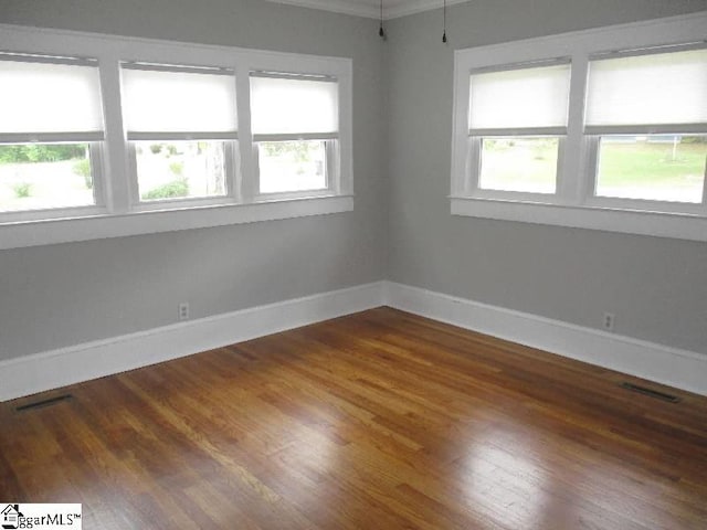 spare room with dark wood-type flooring and a healthy amount of sunlight