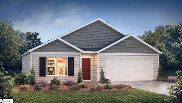 view of front of home featuring a front lawn and a garage