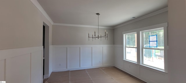 333 Alyssa Landing Dr Unit 72, Fountain Inn, SC 29644 - unfurnished dining area with a decorative wall, crown molding, a chandelier, and wainscoting