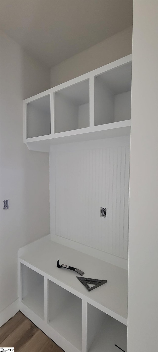 mudroom featuring dark hardwood / wood-style flooring