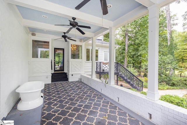 view of patio with ceiling fan