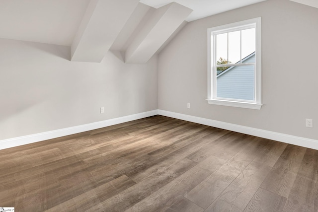 additional living space with vaulted ceiling and hardwood / wood-style flooring