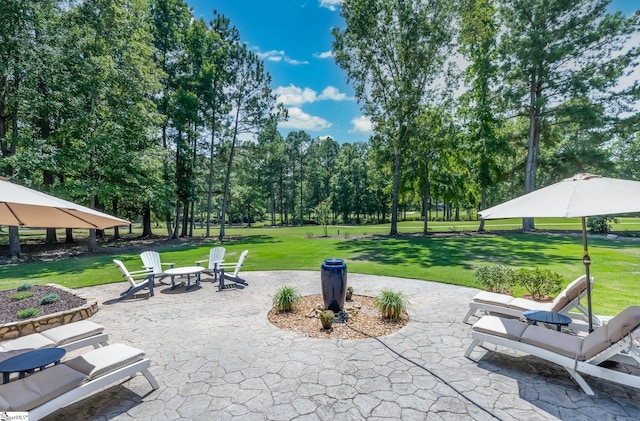 surrounding community featuring a patio area and a lawn