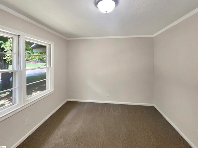 carpeted spare room with crown molding