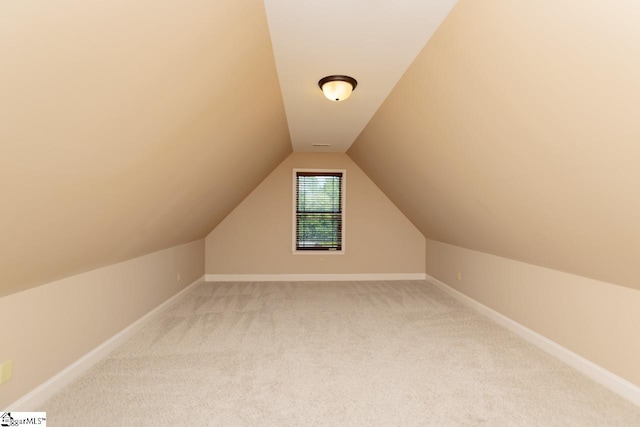 additional living space with vaulted ceiling and carpet floors