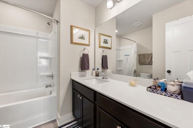 127 Addington Ln, Simpsonville, SC 29681 - bathroom with shower / bath combo, visible vents, toilet, and vanity