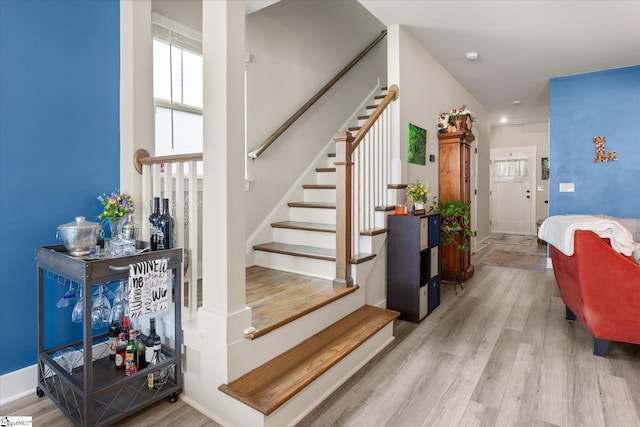 127 Addington Ln, Simpsonville, SC 29681 - stairs featuring baseboards and wood finished floors