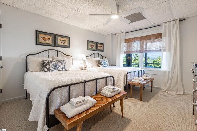 248 Bay View Dr, Salem, SC 29676 - bedroom featuring ceiling fan, a drop ceiling, light colored carpet, and baseboards