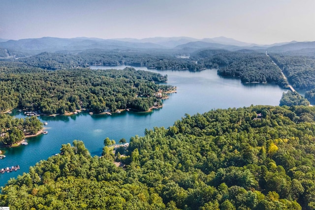 aerial view with a water and mountain view